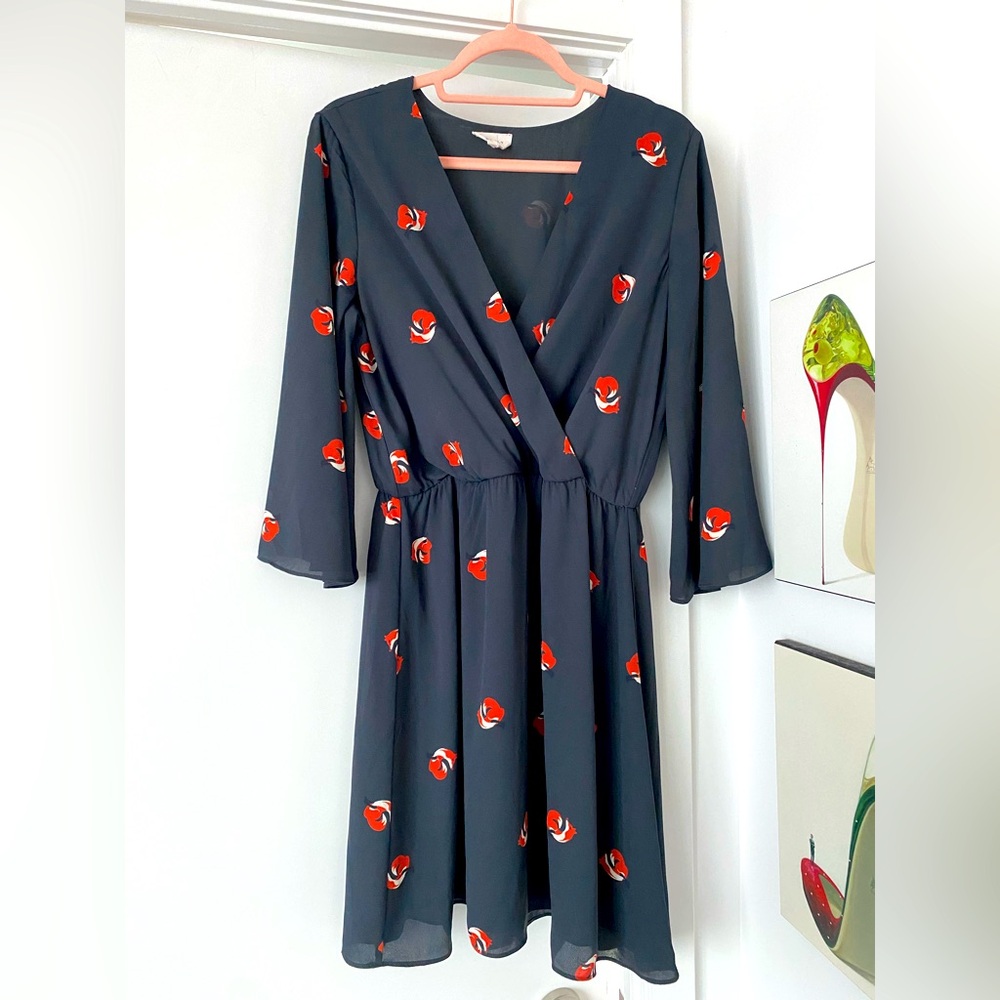 Everly 🦊 Motif Wrap Dress in Navy